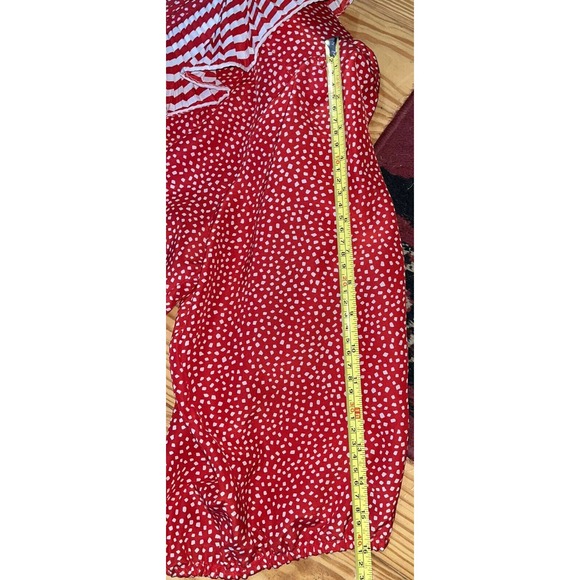Vintage Assorti For Susan Freis Red/White Dress Pleated Flowy Ruffle 80s‎ S/M - Picture 15 of 16